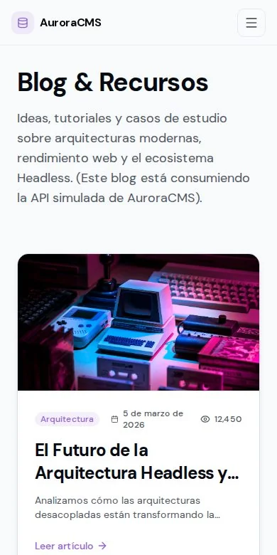 Aurora CMS · Mobile demo view