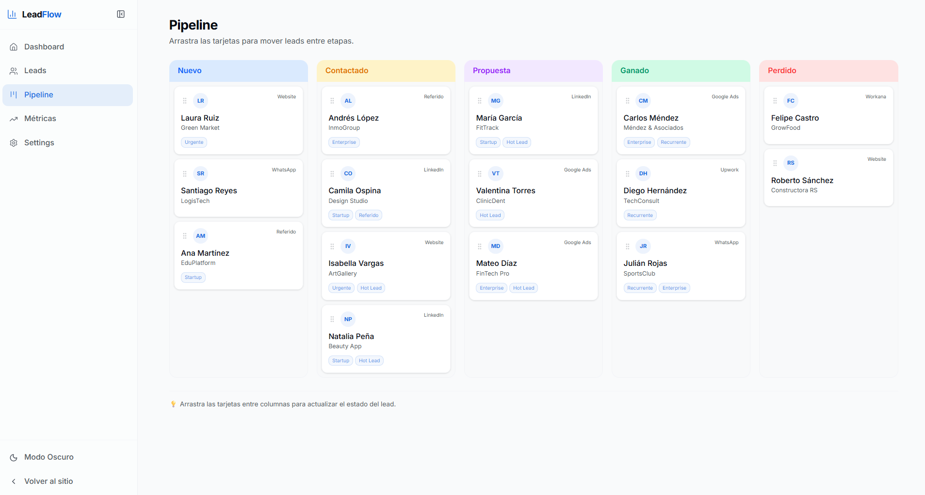 LeadFlow CRM — Pipeline Kanban